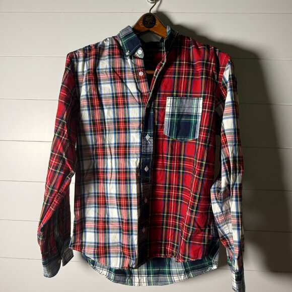 J Crew Re-Imagined Plaid Patchwork Flex Washed Slim Untucked Sz Medium - Picture 1 of 10